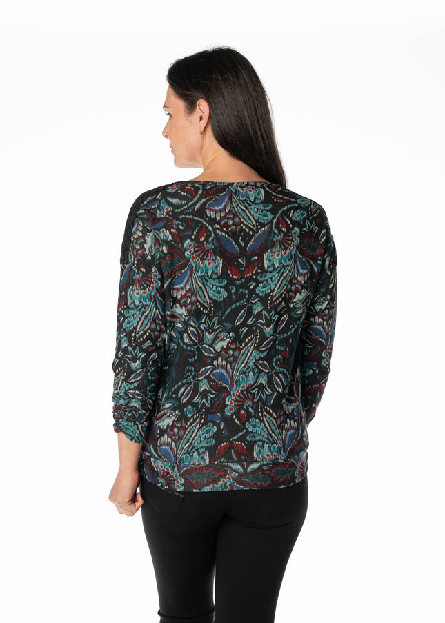 Top lace shoulder round neck long sleeve