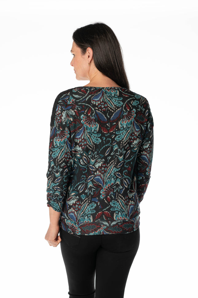 Top lace shoulder round neck long sleeve
