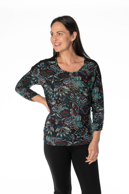 Top lace shoulder round neck long sleeve