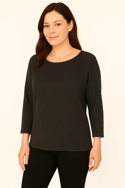 Top back button round neck 3/4 sleeve