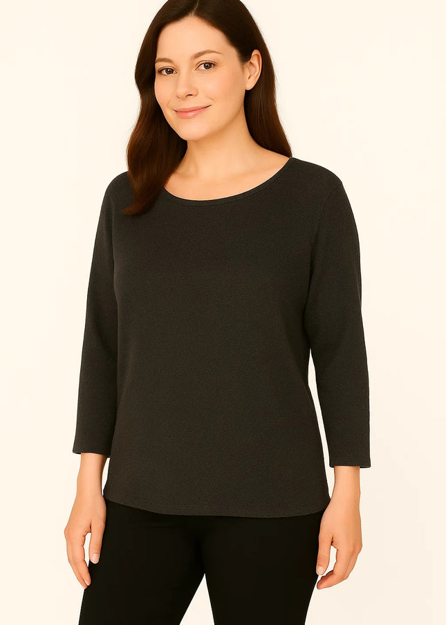 Top back button round neck 3/4 sleeve