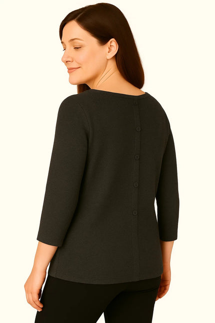 Top back button round neck 3/4 sleeve