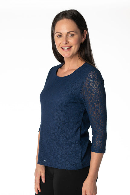 Top round neck lace 3/4 sleeve