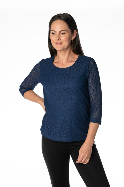 Top round neck lace 3/4 sleeve
