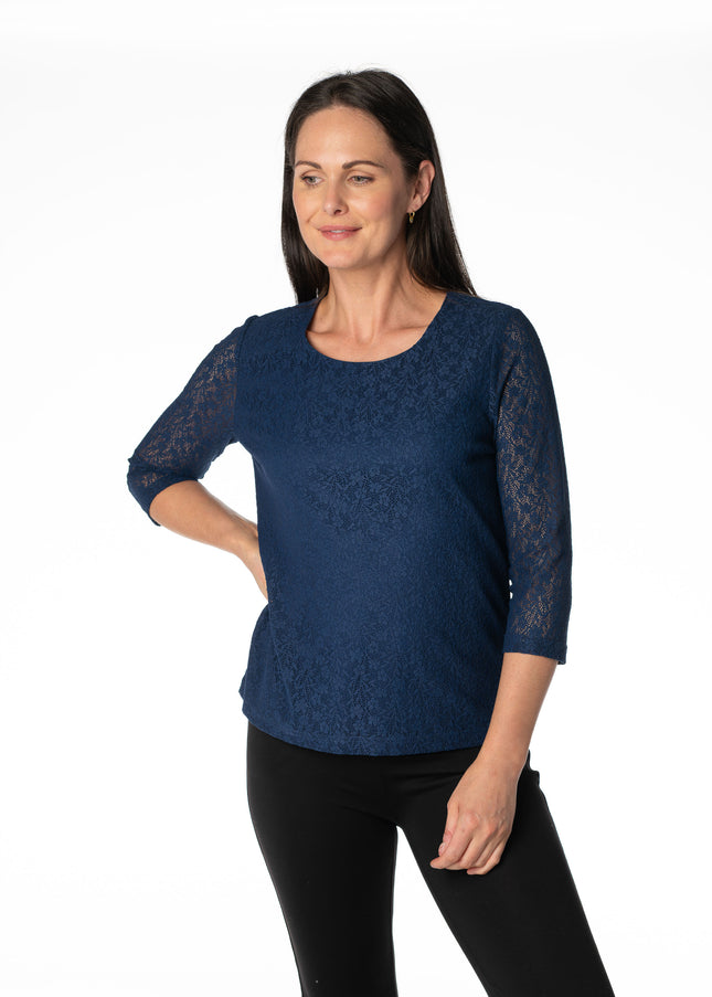 Top round neck lace 3/4 sleeve