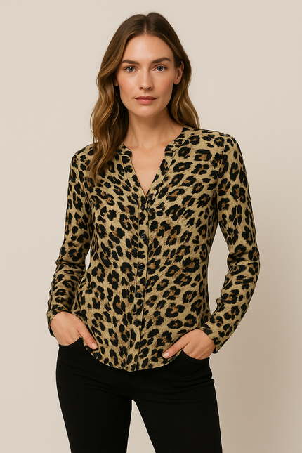 Animal Print Glittered Top With 3/4 Sleeve