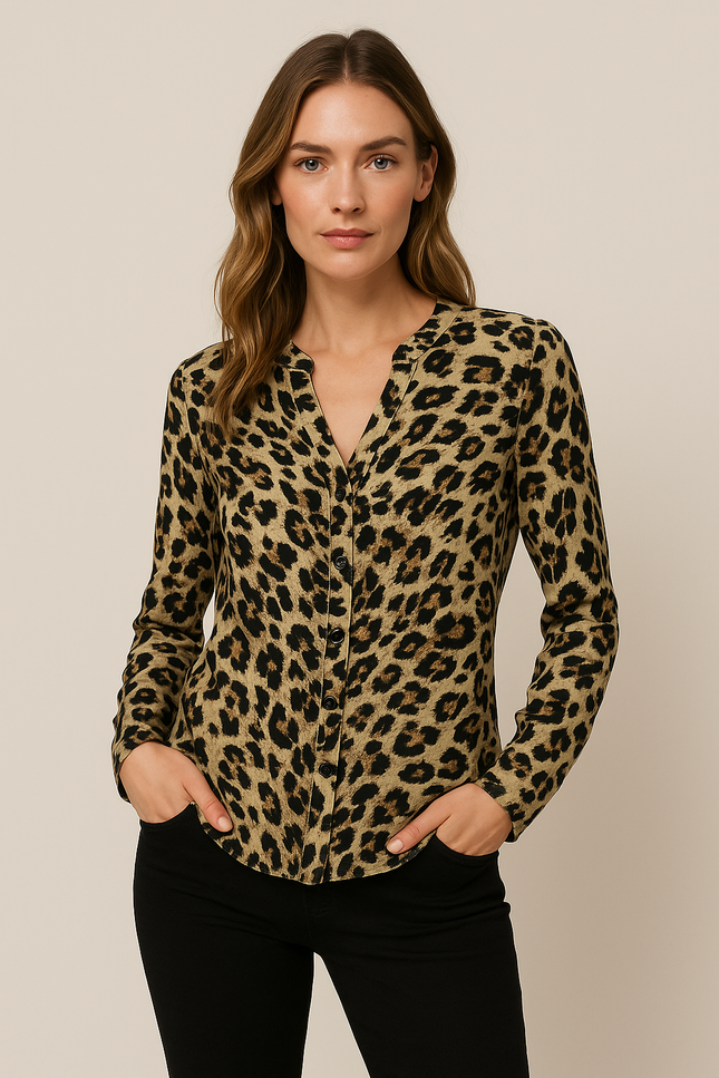 Animal Print Glittered Top With 3/4 Sleeve