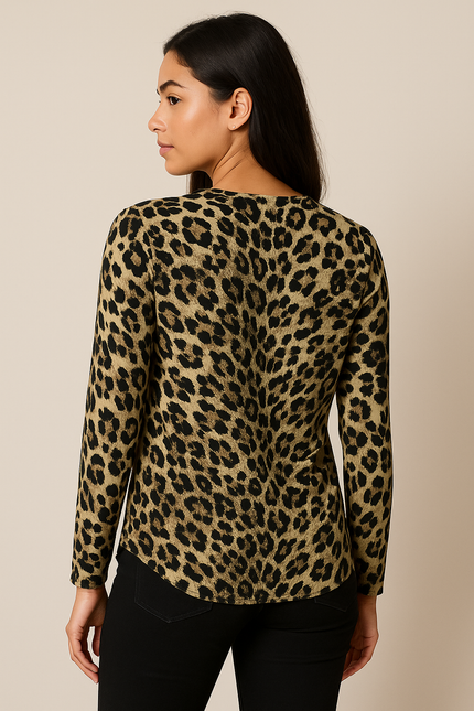 Animal Print Glittered Top With 3/4 Sleeve