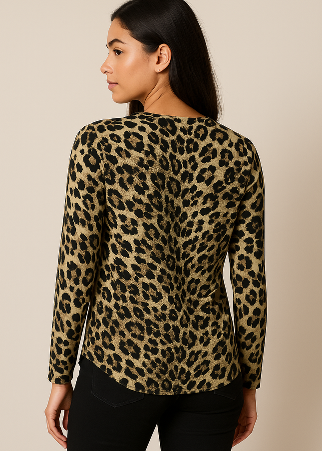 Animal Print Glittered Top With 3/4 Sleeve