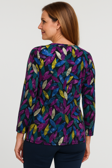 Top multi abstract print with button