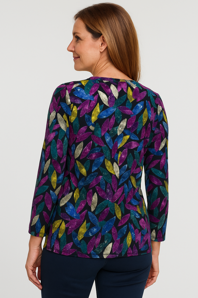 Top multi abstract print with button