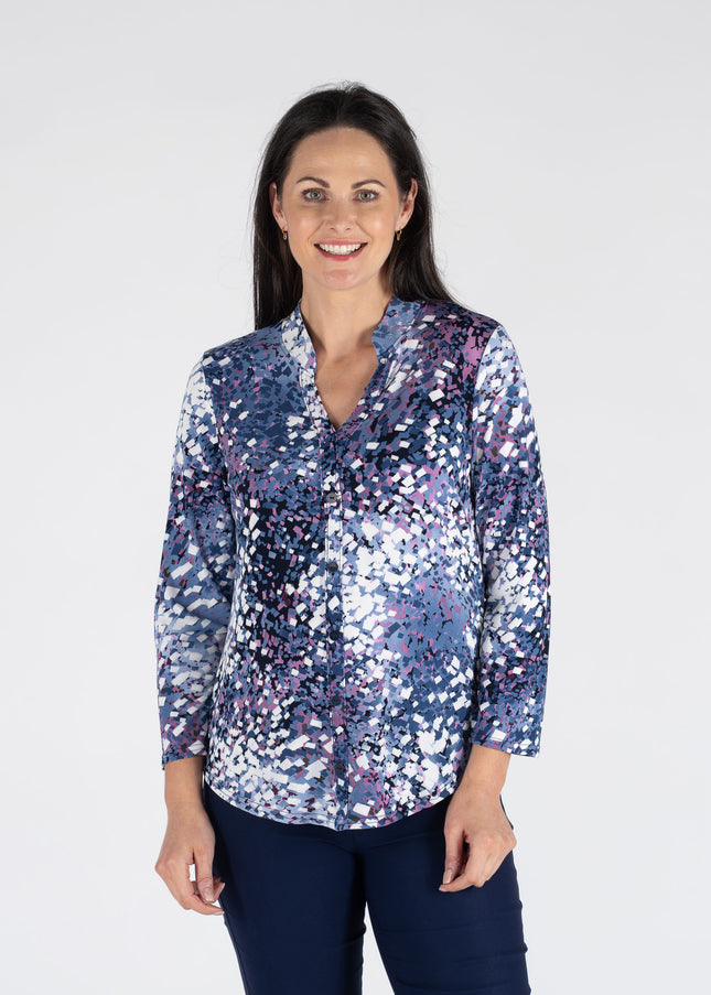 Top pink round neck lace 3/4 sleeve