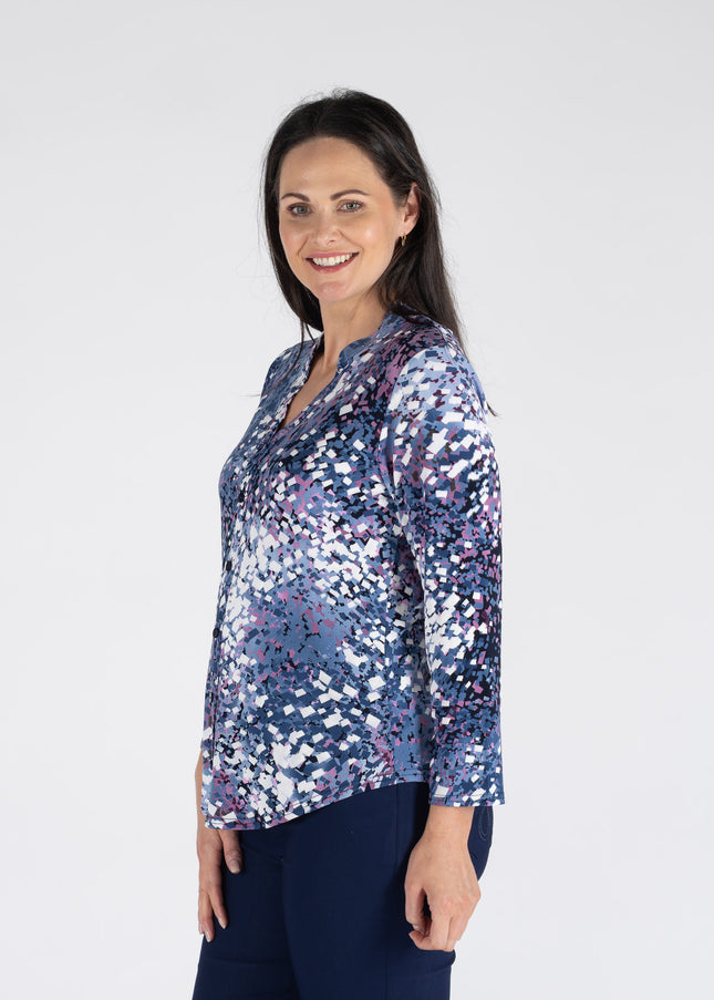 Top pink round neck lace 3/4 sleeve