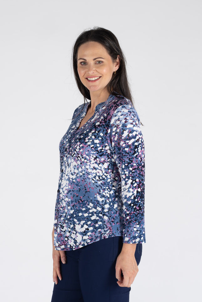 Top pink round neck lace 3/4 sleeve