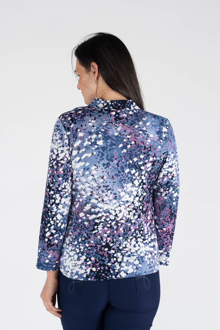 DENIM PINK COLOR TOP WITH BUTTON PLACKET 3/4 SLEEVE