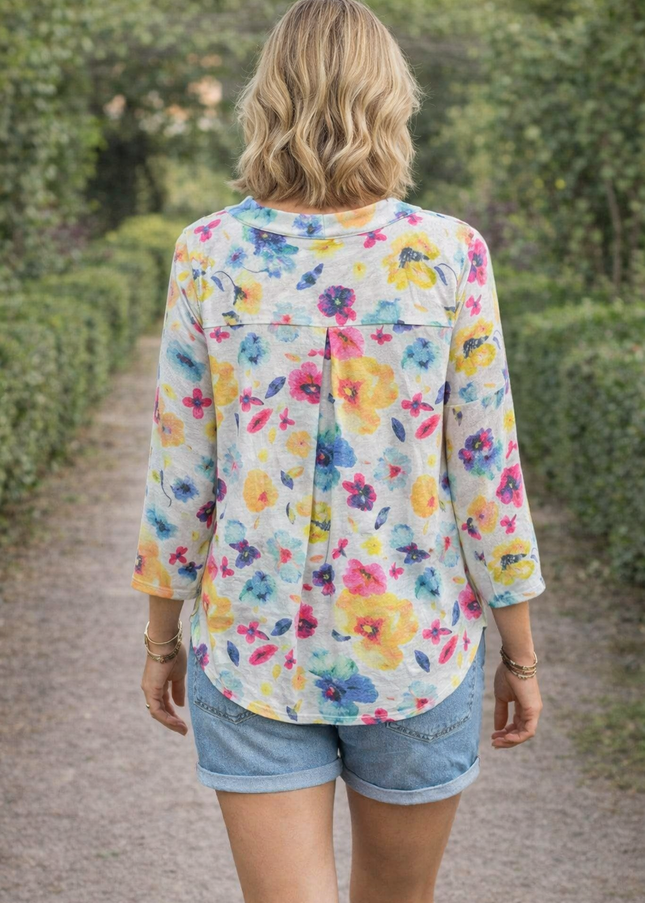 Top flower print burn out with button