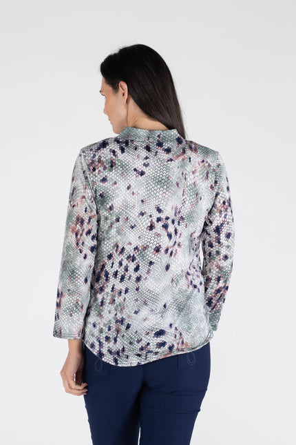 OLIVE COLOR SNAKE SKIN PRINT TOP WITH 3/4 SLEEVE