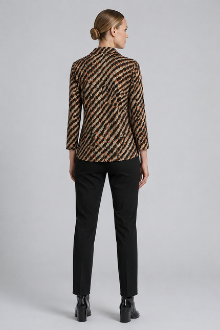 Top smudge spot print with button placket and 3/4 sleeve