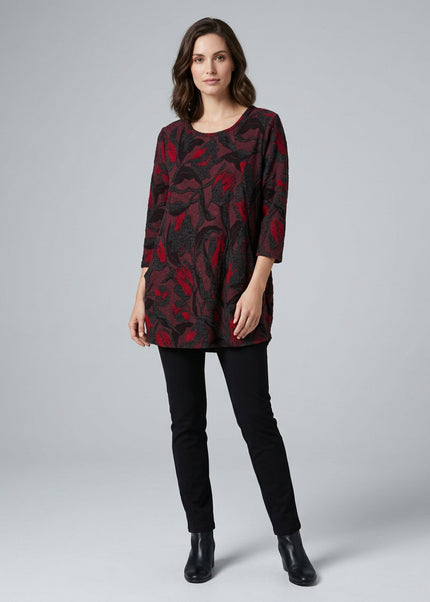 Tunic mesh print round neck 3/4 sleeve