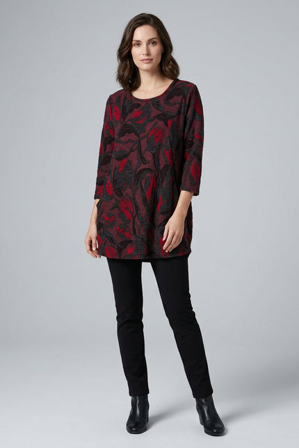 Tunic mesh print round neck 3/4 sleeve
