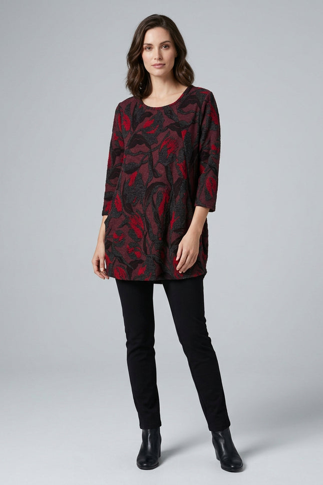 Tunic mesh print round neck 3/4 sleeve