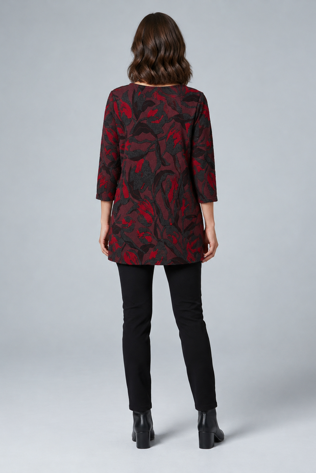 Tunic mesh print round neck 3/4 sleeve
