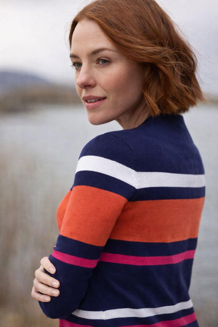 ROUND NECK 3/4 SLEEVE STRIPED JUMPER