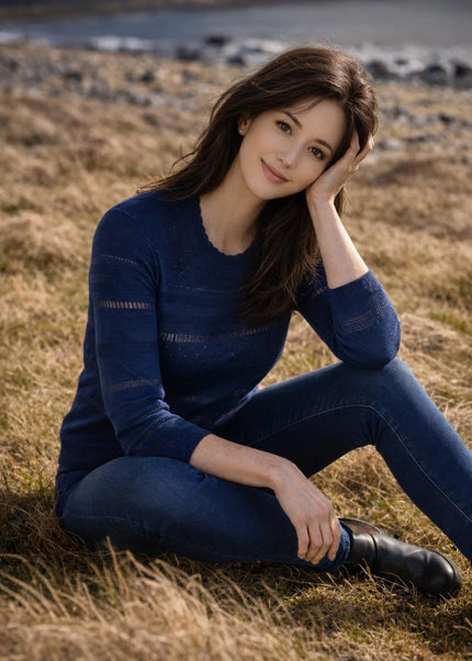 NAVY TEXTURED JUMPER ROUND NECK WITH 3/4 SLEEVE