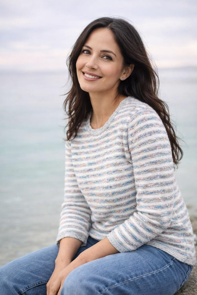 MULTI TEXTURED STRIPE JUMPER BUTTON DETAIL