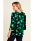 Green Print Top With Round Neck 3/4 Sleeve