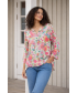 FLOWER PRINT TOP WITH FRONTBUTTON & 3/4 SLEEEVE PINK MULTI