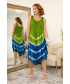 Lime Blue Tie dye print sleeveless round neck umbrella dress 46 Inch