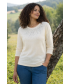 IVORY HOTFIX DETAIL TOP WITH 3/4 SLEEVE
