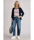WAVY STRIPE INSERT MOCK CARDIGAN 3/4 SLEEVE
