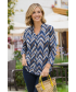 WAVY PRINT TOP BUTTON PLACKET 3/4 SLEEVE