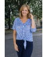 BLUE PRINT TIE FRONT BLOUSE WITH SHORT SLEEVE