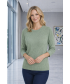 SAGE BACK BUTTON ROUND NECK TOP 3/4 SLEEVE