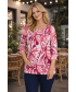 CERISE BOLD LEAF PRINT TOP & 3/4 SLEEVE ROUND NECK