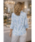 BLUE GREEN LEAF PRINT BLOUSE WITH 3/4 SLEEVE