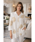 WHITE BEIGE BIG LEAF PRINT BLOUSE WITH 3/4 SLEEVE