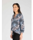 BLUE MULTI FLORAL PRINT BURN OUT BLOUSE