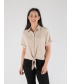 Beige Short Sleeve Blouse With Coller
