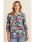 FLORAL PRINT BURNOUT BLOUSE 3/4 SLEEVE