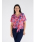 FLOWER PRINT TIE FRONT BLOUSE WITH SHORT SLEEVE