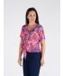 FLOWER PRINT TIE FRONT BLOUSE WITH SHORT SLEEVE