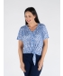 BLUE PRINT TIE FRONT BLOUSE WITH SHORT SLEEVE