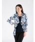 MULTI PRINT WATERFALL MOCK CARDIGAN WITH 3/4 SLEEVE