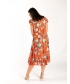 Orange Multi Loral Button Front Dress V Neck With Cap Sleeve