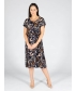 Leaf print round neck dress with keyhole cap sleeve