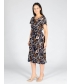 Leaf print round neck dress with keyhole cap sleeve